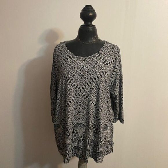 Lucky Brand Black/White 3/4 sleeves tunic, size 2X - Picture 1 of 3